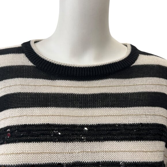 $1500 Brunello Cucinelli Black White Monilli Bead Sequin Crop Sweater sz Small - Picture 3 of 12